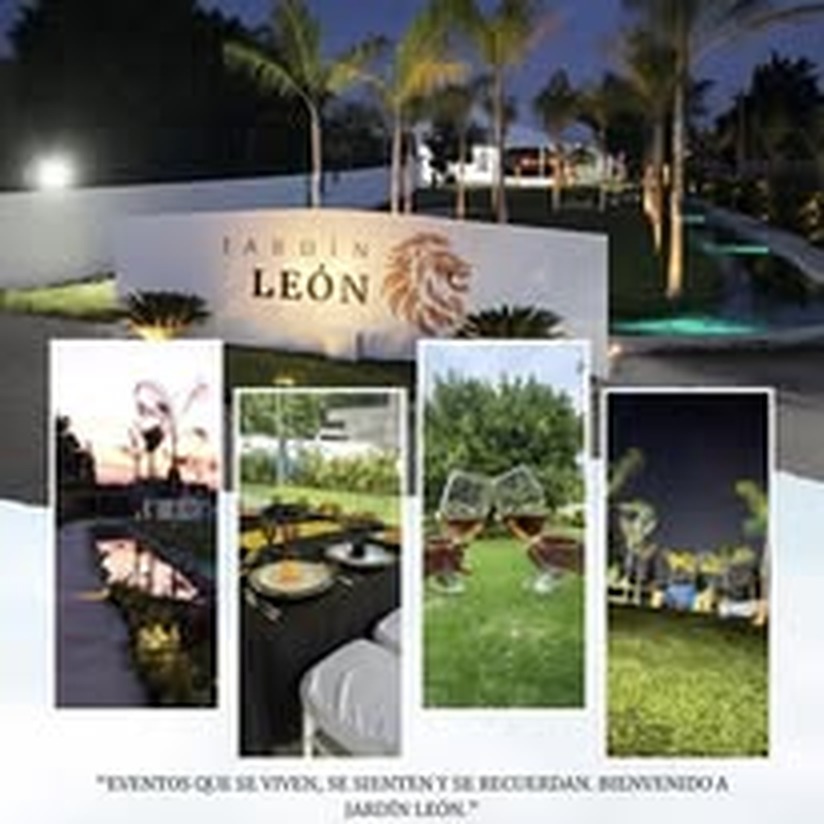 Collage del jardín y áreas de evento de Jardín León